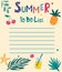 Summer to do list. Summer hand drawn blanks with tropical leaves, cherry, pineapple, drink, starfish. Templates for notes, to do