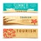 Summer tourism banner template with yacht and starfish