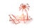 Summer tourism, holiday vacation, palm tree on sunny beach, bag, chaise lounge and slipper on sea shore