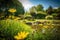 summer tranquil scene with yellow flower in park ai generated