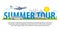 Summer travel banners in flat style. Traveling in time of vacation by plane, train and bus. Template for advertising, ads and webs