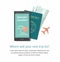 Summer travel concept.    Passport, tickets airplane and mobile phone on white background. Top view