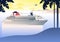 Summer travel cruise ship. Vintage art deco poster illustration.