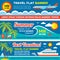 Summer travel - decorative horizontal vector banners set in flat style design trend. Summer travel vector backgrounds.
