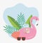 Summer travel and vacation float flamingo sunglasses shell foliage tropical