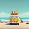 Summer Travel Yellow Car Van with Luggage for Summer Escapes. Generative AI