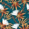 Summer trend seamless pattern with bright tropical leaves, plants and flowers on a dark green background. Vector design. Jung prin