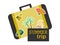 Summer trip suitcase with stickers. Travel banner, icon isolated on white background. Vector