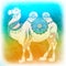 Summer trip vector illustration card, camel drawing