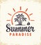 Summer tropical banner with palms and sailboat