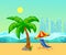Summer tropical beach with palm trees lounger under