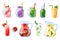 Summer tropical beverages vector illustration. Smoothie, fresh juice, sangria, lemonade beach bar menu design elements
