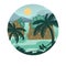 summer tropical landscape palms mountains High ilustration