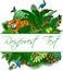 Summer Tropical Leaves Wildlife Vector Design with tiger,  kingfisher, python, monal and butterflies