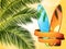 Summer tropical surfboard with banner