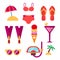 Summer vacation accessories beach clothes vector set