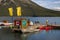 Summer vacation active recreation - canoeing, kayaking - water sports. lake Minnewanka, Banff, Alberta, Canada