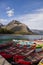 Summer vacation active recreation - canoeing, kayaking - water sports. lake Minnewanka, Banff, Alberta, Canada