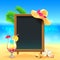 Summer vacation background with cocktail and menu board