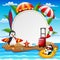 Summer vacation background with penguins on island
