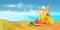 Summer vacation banner with ocean, beach, cocktail, mango, watermelon, lime, ice.