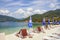 Summer vacation on the beach. Bay of Kotor Adriatic Sea, Tivat, Montenegro