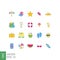 Summer vacation and beach set. Summertime icon set in filled outline