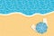 Summer vacation. Blue sun lounger on the beach. Beautiful seascape Banner Nautical holiday.