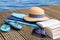 Summer vacation, blue water and accessories for beach holidays a