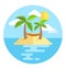 Summer vacation circle icon island with palms sun and hammock is