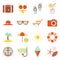 Summer vacation color beach resort accessorize vector symbols icon flat design template illustration