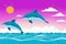 Summer vacation concept. Dolphin Serenade. A Captivating Encounter by the Coastal Haven. Generative AI