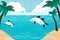 Summer vacation concept. Dolphin Serenade. A Captivating Encounter by the Coastal Haven. Generative AI