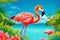 Summer vacation concept. Flamingo Paradise. Exploring the Vibrant Coastal Wonders. Generative AI