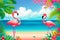 Summer vacation concept. Flamingo Paradise. Exploring the Vibrant Coastal Wonders. Generative AI