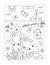 Summer vacation dot-to-dot picture puzzle and coloring page with flip-flops at the beach. Full-page, black and white, activity for