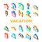 Summer Vacation Enjoying Traveler Icons Set Vector