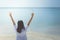 Summer Vacation and Holiday Concept : Happy family day trip at the sea, Woman standing relax on sand beach.