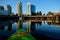 Summer vacation. Kayaking boating in False Creek in Vancouver downtown.