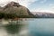 Summer vacation in the mountains. Active recreation - canoeing, kayaking lake Minnewanka, Banff National Park, Alberta, Canada