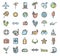 Summer vacation outline colored icons set