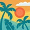 Summer vacation paradise - concept background for banner, poster, brochure, presentation. Vector illustration graphic design.