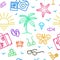 Summer vacation pattern with different travel icons in linear style.