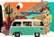 Summer vacation road trip trendy art paper collage design. Generative ai