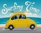 Summer Vacation Surfing Trip Themed vector illustration of the vintage yellow car