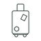 Summer vacation travel, modern suitcase with handle and wheels, linear icon style