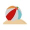 Summer vacation travel, rubber bech ball on sand flat icon style