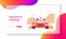 Summer Vacation, Trip, Journey. Website Landing Page, Happy Couple Driving Red Cabriolet Car on Nature Landscape Background