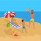 Summer Vacation on Tropical Beach Illustration