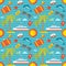 Summer vacation vector background seamless pattern in flat style design.